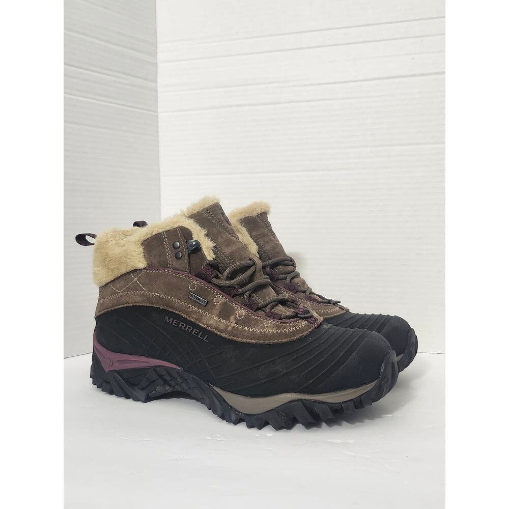 Merrell Isotherm Mid Waterproof Winter Boots Women's Size 10 Brown Leather Fur